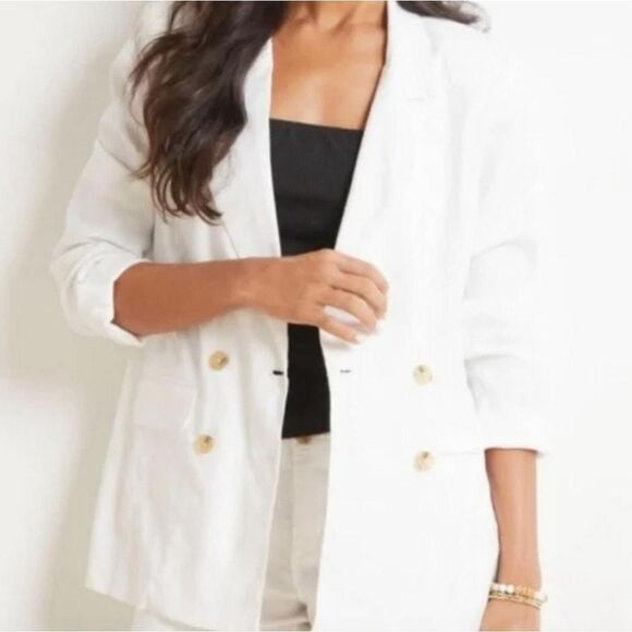 EVEREVE Stanton White Linen Blend Double Breasted Blazer Women's Small - Picture 11 of 11